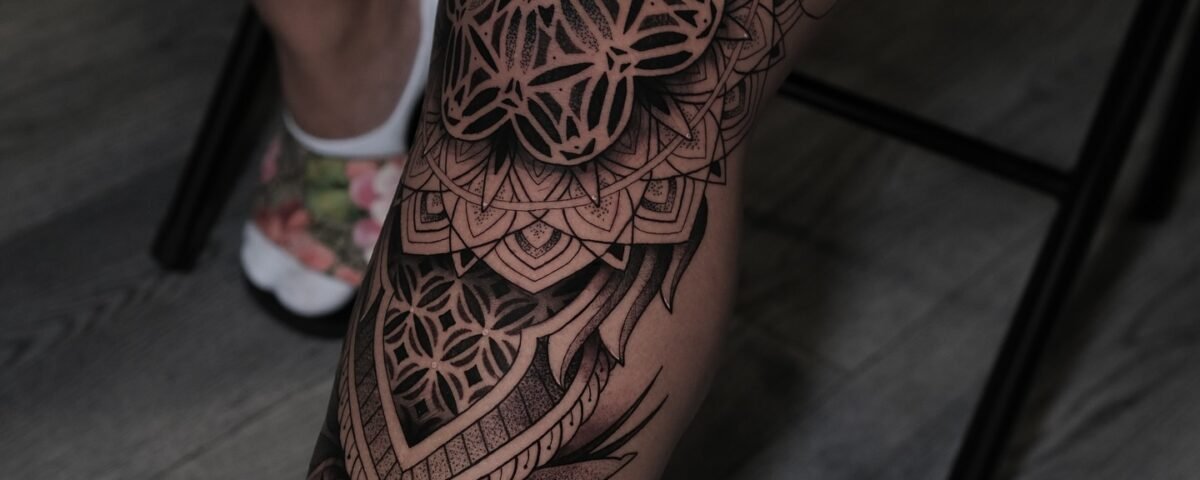 double peony and knee mandala tattoo